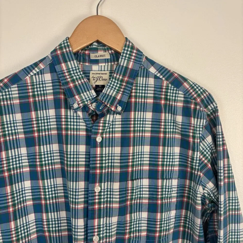 J Crew Mens M Plaid Button Down Shirt Long Sleeve 100% Cotton Shirting Classic